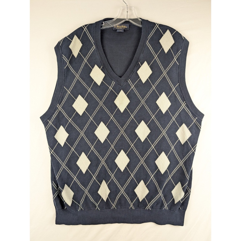 Brooks Brothers Sweater Vest Mens XXL Blue Argyle Silk Blend V Neck Pullover